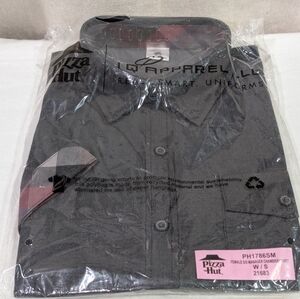 Pizza Hut Employee Manager Shirt Gray Chambray w/Plaid SS Button up Womens Small